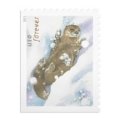 Otters in Snow Stamps image