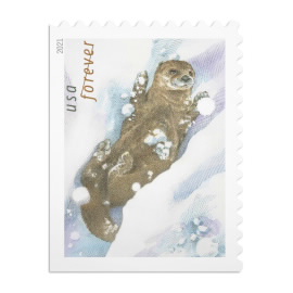 Otters in Snow Stamps