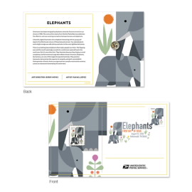 Elephants Stamp Pin with Cancellation Card