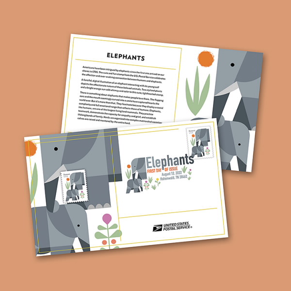 Elephants Stamp Pin with Cancellation Card