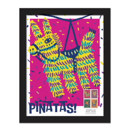 Piñatas! Framed Stamps - Donkey with Pink Background