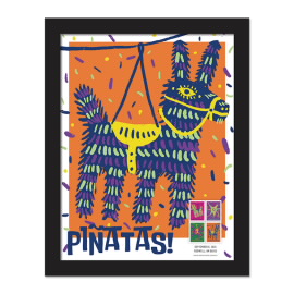 Piñatas! Framed Stamps - Donkey with Orange Background