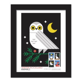 Winter Woodland Animals Framed Stamps - Owl
