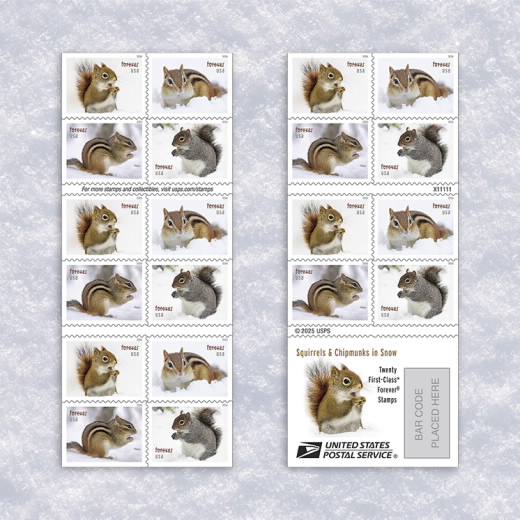 Squirrels & Chipmunks in Snow Stamps