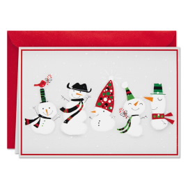 Snowmen with Funny Hats Greeting Cards