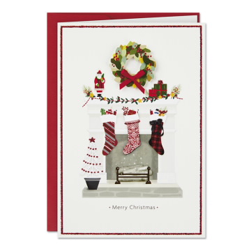 Stockings on Mantel Boxed Cards
