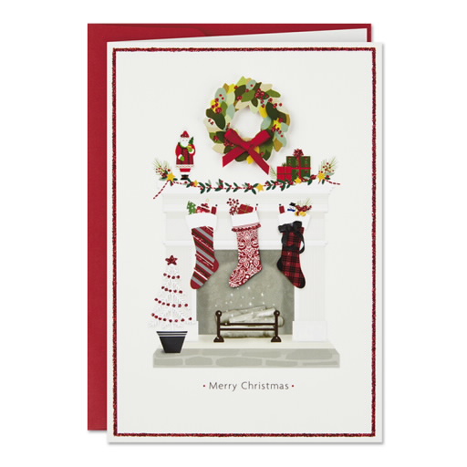 Stockings on Mantel Boxed Cards