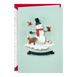 Christmas Snowman Scarves Hat Bird Greeting Card