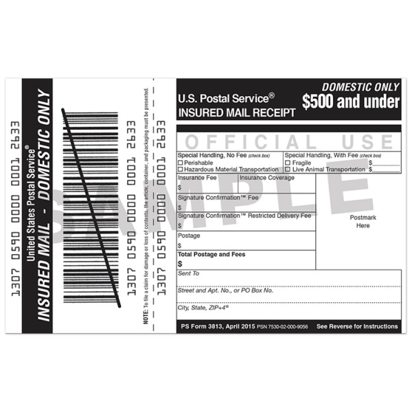 Insured Mail Receipt (500 & Under Indemnity Coverage)