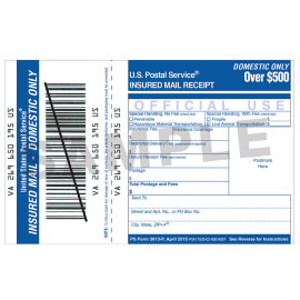 Insured Mail Receipt Over $500 - Form 3813P