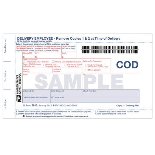 Collect on Delivery Forms