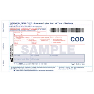 Collect on Delivery Form