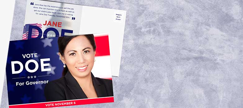 Tarjeta postal de campaña política para una candidata a gobernadora.