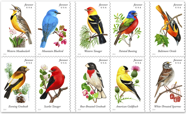 United States songbirds on 2014 stamps