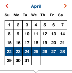 Calendar tooltip with selected dates example