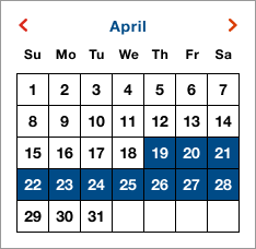 Calendar with selected dates example
